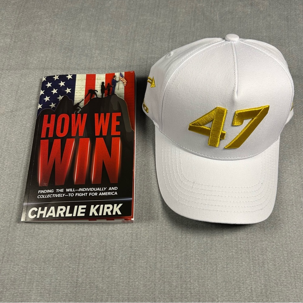 Charlie Kirk Limited Edition 47White Cap with How We Win Book bundle